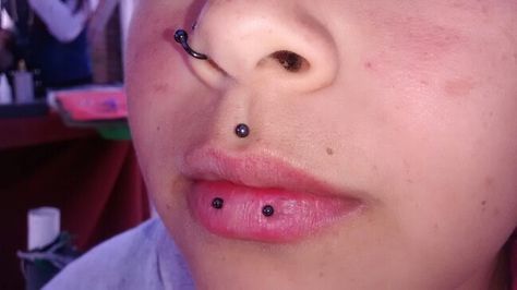 Horizontal lips piercing Horizontal Labret Piercing, Horizontal Lip Piercing, Lips Piercing, Human Barbie, Cute Nose Piercings, Lip Piercings, Face Piercings, Nose Piercings, Labret Piercing