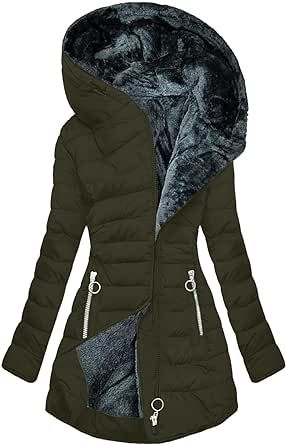 cllios Women's Warm Winter Jackets Fleece Lined Parka Coat Faux Fur Hooded Jacket Outdoor Outerwear Ski Snow Jacket Plus Size Suede Coat Women, Puffer Coat With Hood, Women's Puffer Coats, Long Winter Coats Women, Long Fur Coat, Winter Puffer Coat, Black Fleece Jacket, Puffer Coats, Hooded Winter Coat