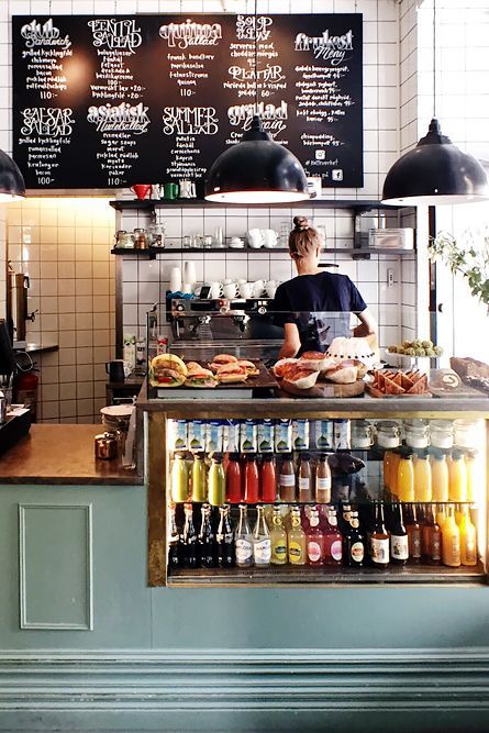 10 Food & Shopping hotspots you need to know in Stockholm - Kaffeverket Cafe Counter, Unique Cafe, Small Cafe, Coffee Shops Interior, Sandwich Shops, Food Shopping, Modern Restaurant, Coffee Shop Design, Coffee Shop Decor