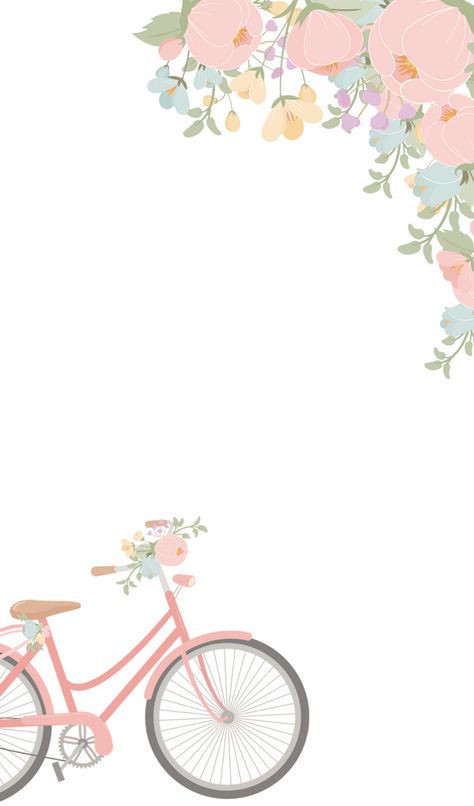 Notepad Wallpaper Aesthetic, Bicycle Background, Bicycle Wallpaper, Pink Floral Background, Floral Watercolor Background, Pink Bicycle, Flower Background Design, Morning Wallpaper, Framed Wallpaper