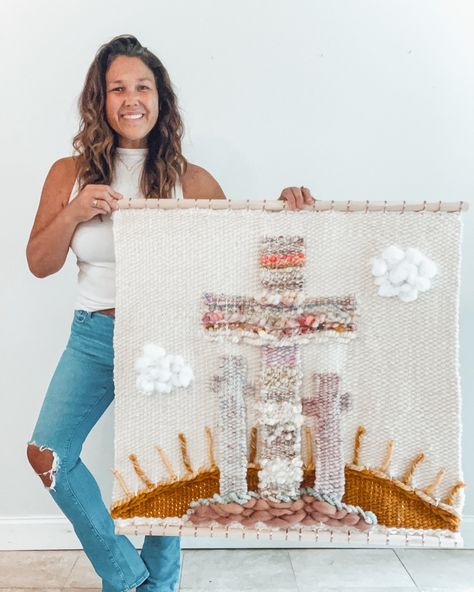 Hi!! 👋🏻 It’s been a little while so I thought I’d show my face & do a quick introduction as I show off my biggest weaving yet!! 🤩 I’m Blair & I’m the one-woman-show here! 💃🏻 I’m from Georgia, I’ve been married for 10 years & have 9 year old identical twin boys & a baby girl that turns 2 this weekend! 🥰🥳 I also have a cockapoo named Baxy that turns 12 in August & a morbidly obese bearded dragon named Greg 😂😂 oh & I turn 40 next March!! 🤪🥳 I’ve had my Etsy shop for 11 years now which feels a... Cross Wall Art, Fiber Wall Hanging, Modern Christian Art, Amazing Christmas Gifts, Weaving Wall Hanging, Cross Wall, Religious Wall Art, Wall Art Christian, Christian Home Decor