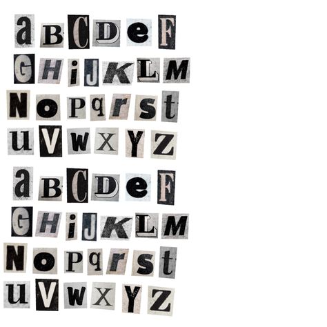 Scrapbook Letters Black And White, Black And White Scrapbook, Black And White Letters, Random Letters, Newspaper Letters, White Scrapbook, Monochrome Aesthetic, Scrapbook Letters, Cut Out Letters