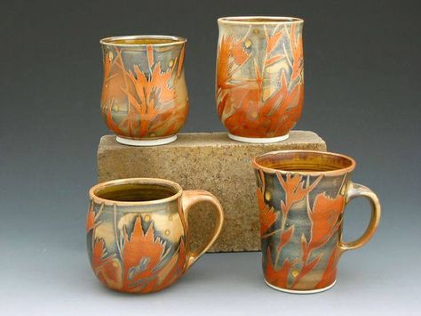 cups Shino Glaze, Ceramics Mugs, Tanah Liat, Tassen Design, Drinking Vessels, Slab Pottery, Hand Built Pottery, 3d Studio, Clay Mugs