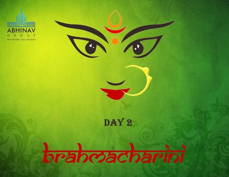 #Navratri Day #2 On the second day, Goddess Bharmacharini is worshipped. It is believed that this Goddess enlightens elegant forms with great power, divine and spiritual grace. The colour of the day for devotees to wear on this auspicious day is Green. #AbhinavGroup #Navratri2014 #GoddessBrahmacharini #colour #Green #9DaysofFast #celebration #realestate #realestatepune #construction Durga Images, Navratri Images, Color Of The Day, Green Saree, Durga Goddess, Wishes Images, Great Power, Second Day, 2 On