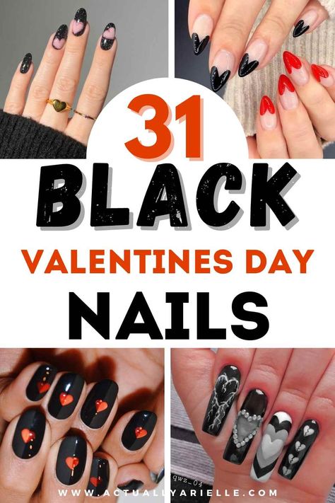 31 Cute Black Valentine's Day Nails Designs to Rock! - Actually Arielle Black Valentines Day Nails, Black Valentines Day, Black Valentines, Vday Nails, Valentines Day Nails, Heart Nail Designs, Matte Black Nails, February Nails, Romantic Nails