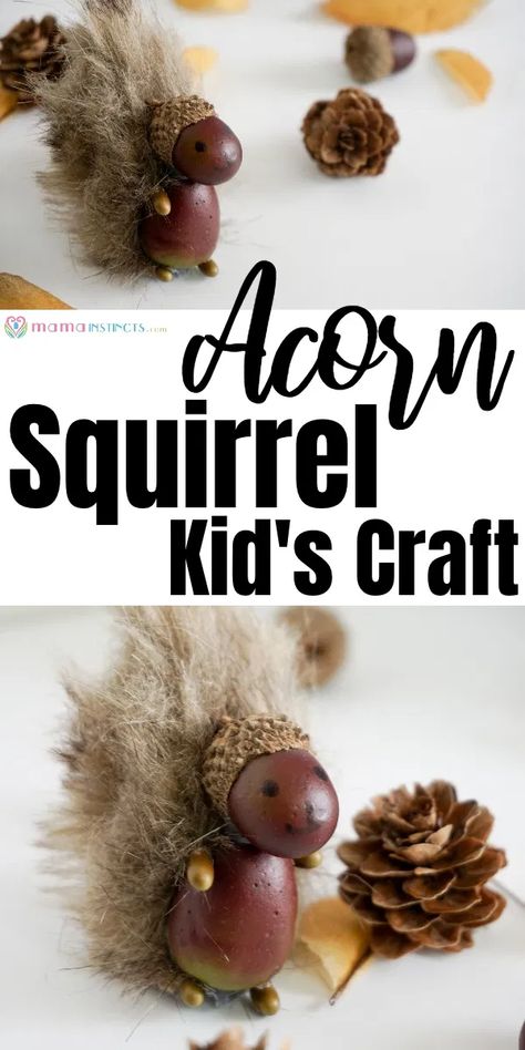 Easy Adorable Squirrel Acorn Craft for Kids Acorn Crafts For Preschoolers, Crafts With Acorns For Kids, Burr Oak Acorn Craft, Things To Do With Acorns, Crafts With Acorns, Acorn Crafts For Kids, Fall Nature Crafts, Nut Crafts, Crafting For Kids