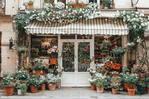 A front view of an elegant flower shop christmas festival blossom. | free image by rawpixel.com / Aew Flower Shop Exterior, Flower Shop Christmas, House Reference, Photo Paris, French Flowers, Christmas Festival, Dutch Door, Shop Front, Landscape Pictures