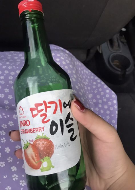 Soju Aesthetic, Strawberry Soju, Aesthetic Strawberry, Friend Group, Soju, Soju Bottle, Drinks