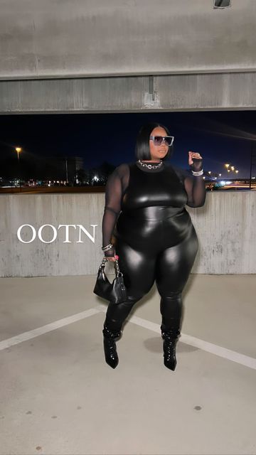 THEREALMAKEUPICESS 💘 on Instagram: "You heard what baby said , let’s run it back again 🖤😮‍💨 Jumpsuit: @fashionnovacurve 🔍Harley Leather Jumpsuit - size 2x" Faux Leather Jumpsuit Outfit, Leather Jumpsuit Outfits, Bodycon Jumpsuit Outfit, Black Leather Jumpsuit, Plus Size Baddie, Plus Size Baddie Outfits, Plus Size Fashionista, Jumpsuit Outfits, Leather Jumpsuit