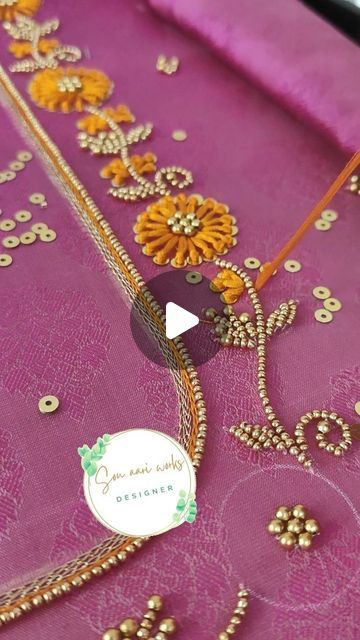 Beads Maggam Work Designs, Aari Flower Design Pattern, Flowers Aari Work Designs, Mudi Kuttu Maggam Work, Beads Work Embroidery Design, Thread Aari Work Designs, Simple Thread Work Designs, Aari Flower Design, Flower Aari Work