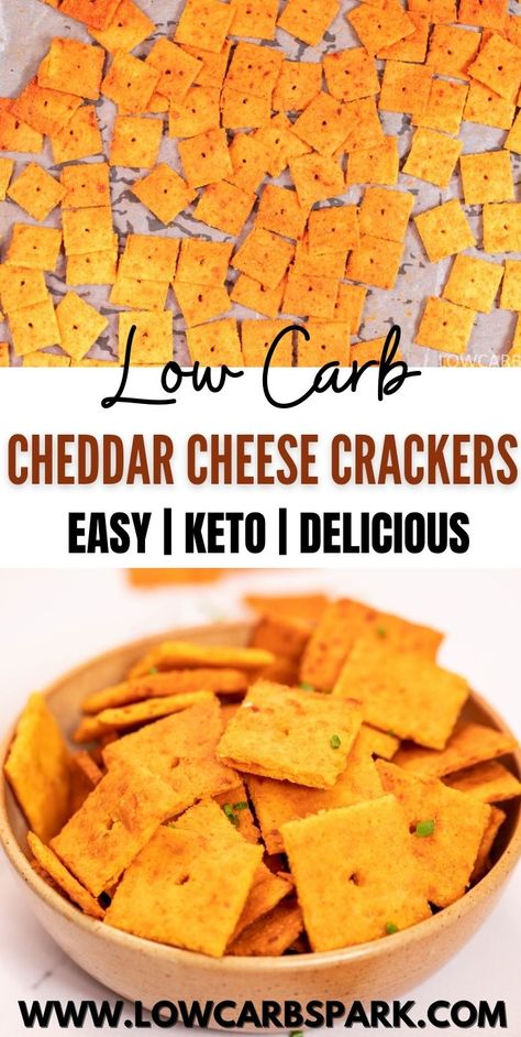 These cheddar cheese crackers are just as delicious are regular cheese crackers you get from the store. Made with just a few ingredients, these crispy keto crackers are a perfect make-ahead snack. You'll make crispy and crunchy crackers in less than 30 minutes. 2 grams net carbs per serving! Keto Cheddar Crackers, 2 Ingredient Keto Cheese Crackers, Homemade Healthy Cheezits, Almond Flour Cheese Crackers, Healthy Snacks Make Ahead, Cheddar Cheese Crackers, Cheese Chips Baked, Crunchy Keto Snacks, Keto Crunchy Snacks