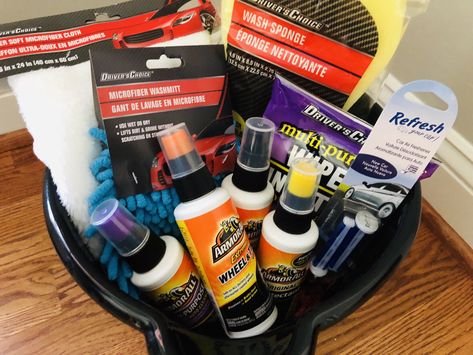 Dollar Tree Car Wash Gift Basket - Glitter On A Dime Car Gift Basket, Dollar Tree Easter Basket, Gift Card Bouquet, Movie Night Gift Basket, Gift Card Holder Diy, Bucket Gifts, Dollar Tree Gifts, Raffle Basket, Dusty Springfield