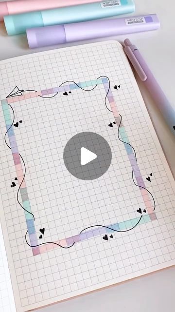 Writech | Creative Writing Supplies on Instagram: "Learn how to draw a pretty journal frame in 7s🔥🙌  Made with: 1. Aesthetic highlighters - 10 pastel colors, soft nib 2. Aurora gel pens - 0.5mm black ink  #writech #pen #art #stationery #journal #drawing #highlighters #penaddict #stationery #bujo #journalingcommunity #journalingideas #stationerylove #penlove #schoolsupplies #bts #studentlife #teachersupplies  #writingtools #writinginstruments" Border Design Using Highlighter Pen, Journal Frame, Journal Borders, Book Cover Page Design, Cover Page Design, Pastel Highlighter, Book Cover Page, Journal Drawing, Stationery Journal