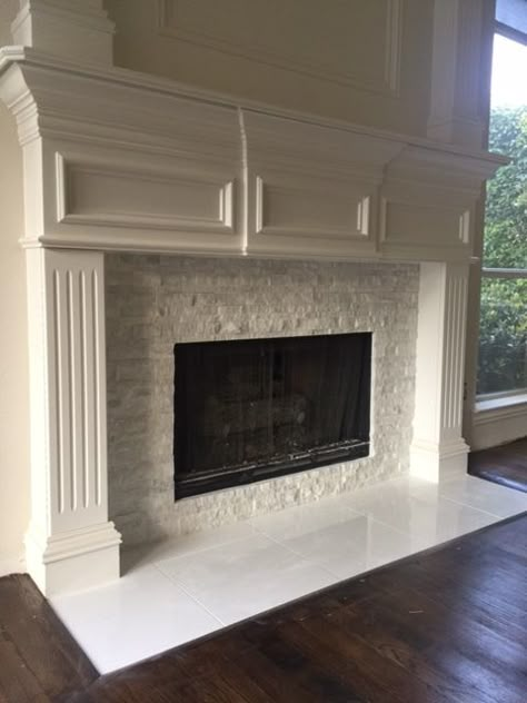 Fireplace Redo, Chic Home Design, Fireplace Tile Surround, Stone Interior, Traditional Fireplace, Classic Interior Design, Update Your Home, Fireplace Hearth, Faux Fireplace