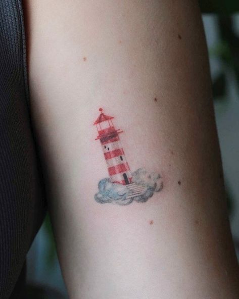 Small Lighthouse Tattoo, Lighthouse Tattoo Meaning, Traditional Lighthouse Tattoo, Lighthouse Tattoos, Tattoos For Men And Women, Lighthouse Tattoo, Funky Tattoos, Nautical Tattoo, Tattoo Meaning