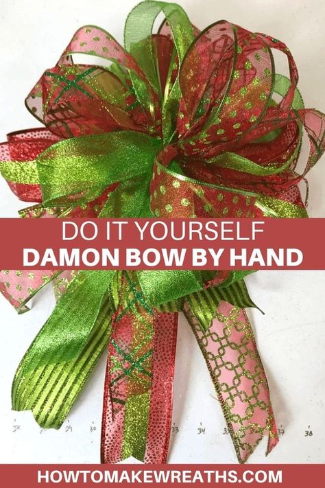 Fancy Bows Diy, Deco Mesh Christmas Wreaths Diy Video Tutorials, Diy Mesh Wreath Tutorial Step By Step, Ribbon Wreath Tutorial Step By Step, Ez Bow Maker, Diy Wreath Bow Tutorial, Making Bows For Wreaths, Bow Making Tutorials, Funky Bow