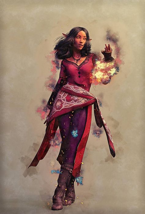 Sorcerer Warlock, Elf Sorcerer, Fire Genasi, Female Wizard, Elf Female, Dnd Elves, Half Elf, Fantasy Wizard, Female Elf