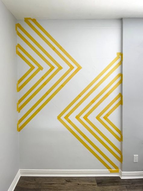 Painters Tape Design Wall, Diy Accent Wall Paint, Boho Crib Mobile, Painters Tape Wall, Painters Tape Design, Painted Accent Wall, Geometric Accent Wall, Room Paint Designs, Geometric Wall Paint