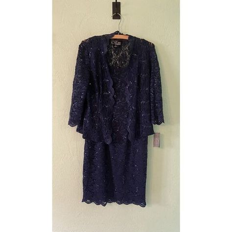 Alex Evenings Navy Blue Sequins Dress 2Pc Set Jacket Lace Size 6P Blue Sequins Dress, Navy Blue Sequin Dress, Sequins Dress, Alex Evenings, Glamorous Look, A Jacket, Easy Wear, Sequin Dress, Square Neckline