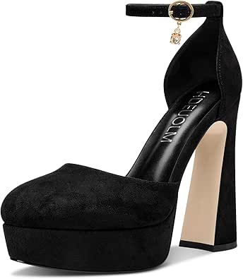 HDEUOLM Womens Chunky Block High Platform Heel Round Toe Closed Toe Pumps Two-Piece Ankle Strap Buckle Party Cute 5.3 Inches Heels Sharp Dressed Man, 3 Inch Heels, Platform Heel, Girly Girl, Platform Heels, Ankle Strap, Two Piece, Buckle, Pumps