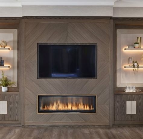 Luxury Media Wall, Fireplace Tv Wall Built Ins, Tv Wall Unit With Fireplace, Tv Wall Unit Ideas, Wall Unit Ideas, Built In Tv Unit, Background Tv, Tv Walls, Media Units