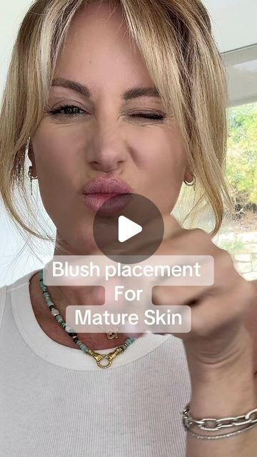 Kat James on Instagram: "Mature skin blush placement. 

I find keeping your blush on the apples of your cheek closer to your nose, gives the most youthful look. 
The little extra boost of blending that last little bit in your brush into your concealer is the cherry on top 🍒 

It’s important to adapt and change your make up as you age. Our face shape changes or features are changing, you need to change your makeup techniques along with it. 

@kosas #matureskinmakeup #makeupover40 #blushplacement" Blush Cheeks Natural, Blush On Nose, Blush Placement Face Shapes, Kat James, Blush Techniques, Blush Placement, Blush Application, Makeup Over 40, Blush On Cheeks