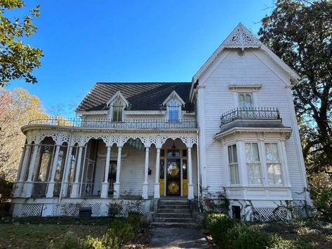 Gothic Revival Exterior, Carpenter Gothic House Plans, Gothic Revival Cottage, American Gothic Revival Architecture, Gothic Revival House, Gothic Revival Architecture, Wooden Mantel, Revival Architecture, Side Porch