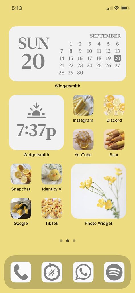 Ios 16 Home Screen Ideas Yellow, Yellow Aesthetic Homescreen, Yellow Homescreen, Ios Home Screen Ideas, Color Layout, Color Widgets, Home Screen Ideas, Icon Theme, Aesthetic Homescreen