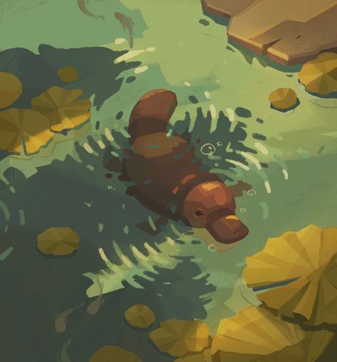 ArtStation - The Pond's Platypus, Wonsun Jin Futuristic Fonts, Platypus, Illustrations And Posters, Art Stuff, Animal Art, Art Tattoo, Art Style, Cute Art, Art Inspo