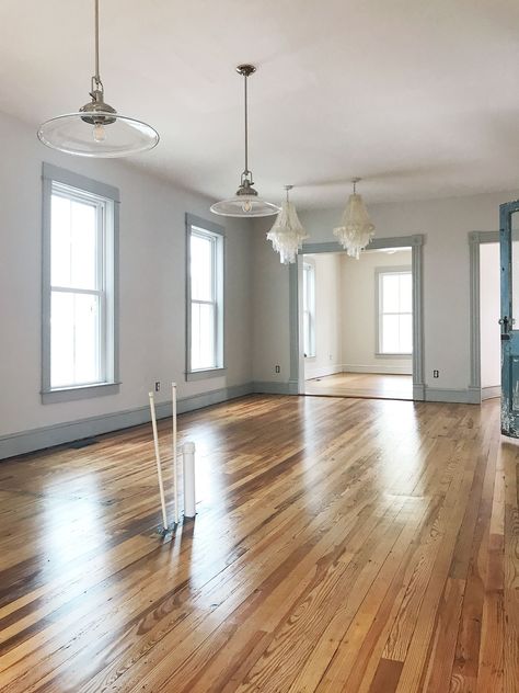 refinished pine flooring beach house renovation kitchen Refinished Light Wood Floors, Refinish Pine Floors, Oregon Pine Floors, Antique Pine Floors, Diy Pine Floors Wide Plank, Remodeling Hacks, Cottage Flooring, Pine Wood Flooring, Beach House Renovation