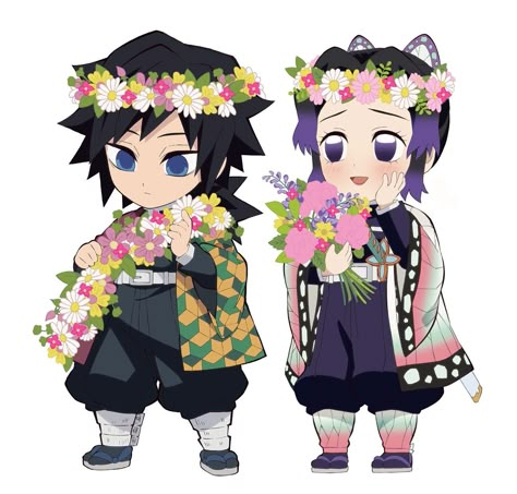 Chibi Kny, Demon Slayer Chibi, Shinobu Icon, Kny Official Art, Giyuu And Shinobu, Giyu X Shinobu, Shinobu X Tomioka, Shinobu X Giyuu, Giyuu X Shinobu