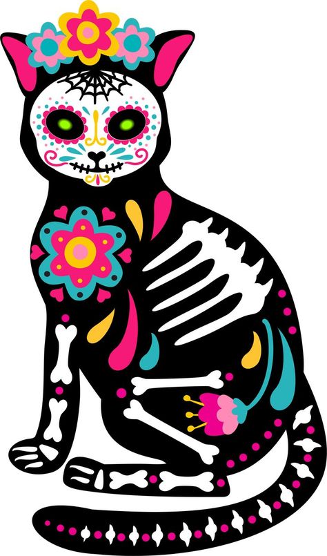 Mexican Paintings, Sugar Skull Cat, Mexican Culture Art, Day Of The Dead Art, Vector Character Design, 3rd Grade Art, Halloween Owl, Mermaid Tattoos, Sugar Skull Art