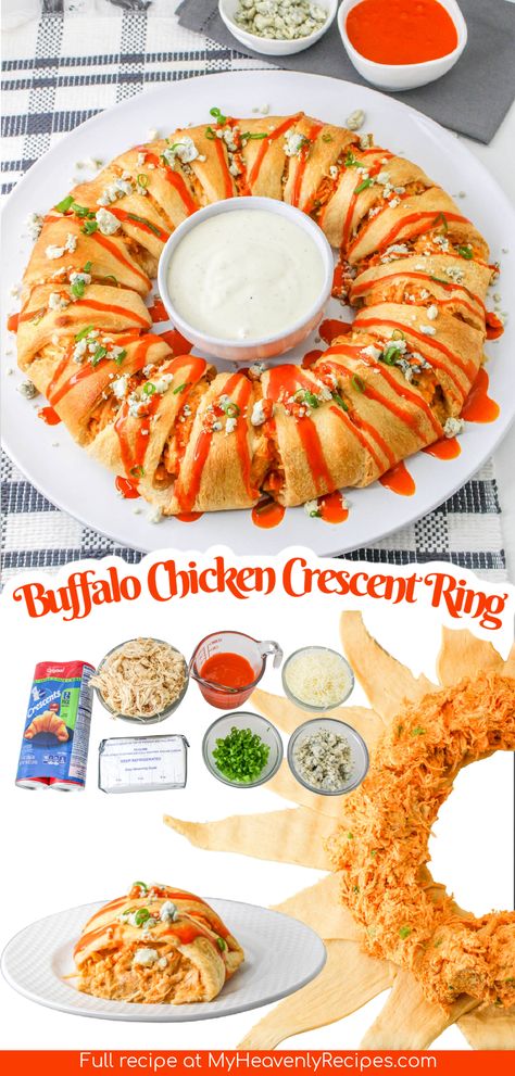 Buffalo Chicken Crescent Ring- easy meal for family. Crescent roll dough tubes refrigerated. Simple dinner or lunch to make for your kids or family. Easy shredded chicken idea. Buffalo Chicken Crescent Ring, Buffalo Chicken Taco, Buffalo Chicken Crescent, Buffalo Chicken Ring, Chicken Crescent Ring, Chicken Ring, Taco Ring, Chicken Crescent, Buffalo Chicken Tacos