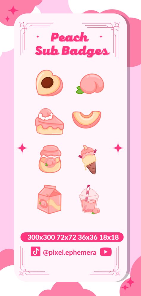 eight sub badges for streaming of peaches and peach flavored food Cute Peach, Food Drawings, Cute Food Drawings, Poppy Playtime, Digital Drawings, Kawaii Food, Peach Orange, Website Themes, Stardew Valley