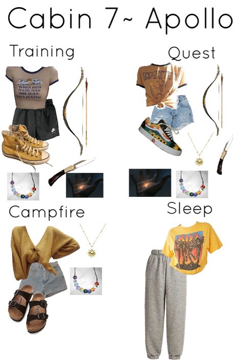 Cabin Outfit, Apollo Cabin, Percy Jackson Cabins, Cabin 7, Percy Jackson Outfits, Rachel Elizabeth Dare, Character Inspired Outfits, Percy Jackson Characters, Fandom Outfits