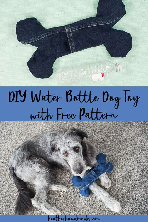 Water Bottle Dog Toy Diy, Denim Dog Toys, Dog Toy Sewing, Homemade Dog Toys, Dog Bone Toy, Diy Pet Toys, Diy Water Bottle, Diy Dog Toys, Toy Sewing