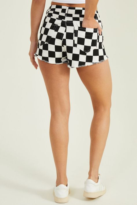 Jade High Rise Checkered Shorts in Black | Altar'd State Checkered Shorts Outfit, Checkered Shorts, Altard State, Print Shorts, Altar'd State, Fashion Inspiration, Jean Shorts, Jade, High Rise