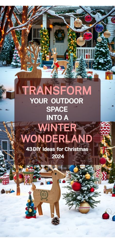 DIY outdoor Christmas decorations Diy Magical Christmas Decorations, Outdoor Christmas Village Display, Whimsical Christmas Outdoor Decor, Christmas Scenes Decorations, Winter Wonderland Outside Decorations, Outdoor Winter Wonderland Ideas, Winter Wonderland Yard Decorations, Winter Wonderland Front Yard, Outdoor Christmas Ideas Diy