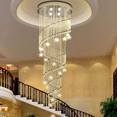 Modern Lobby, Golden Lamps, Star Crystal, Chrome Lamp, Modern Crystal Chandelier, Stair Lighting, Staircase Chandelier, Spiral Design, Spiral Staircase