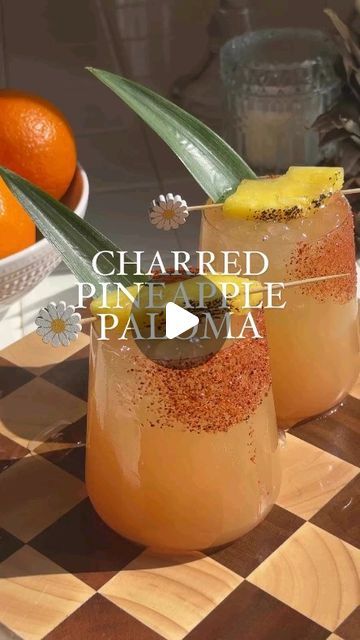 𝐓𝐡𝐞 𝐂𝐨𝐜𝐤𝐭𝐚𝐢𝐥 𝐁𝐢𝐛𝐥𝐞 on Instagram: "Charred Pineapple Paloma Created by 👩‍🔬 @brittsbevs 🙌  Recipe for 2 ▪️Charred Pineapple - 2 Slices ▪️Tequila - 4oz ▪️Grapefruit Juice - 4oz ▪️Lime Juice - 1.5oz ▪️Agave - 1oz ▪️Dash of Tajin ▪️Topped with Sparkling Water ▪️Pineapple Garnish  #paloma #Tequila #tequilacocktail" Pineapple Paloma Cocktail, Paloma Cocktail Tequila, Pineapple Paloma, Pineapple Garnish, Charred Pineapple, Cocktail Tequila, Paloma Cocktail, Cut Pineapple, Recipe For 2