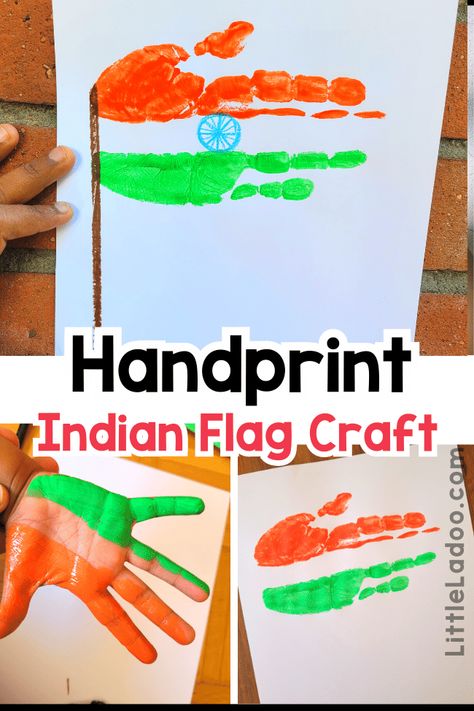 Handprint Indian National Flag Craft Flag Activities For Kids, National Day Craft, Around The World Crafts For Kids, Indian National Flag, Rainbow Fish Crafts, Independence Day Activities, Around The World Theme, Indian Culture And Tradition, Purple Room