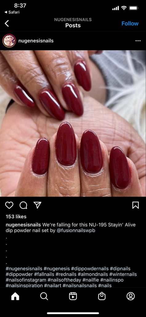 Mauve Red Nails, Cherry Red Nails Almond, Red Dip Powder Nails, Red Nails Almond, Cherry Red Nails, Acrylic Ideas, Red Acrylic Nails, Cherry Nails, Finger Nails