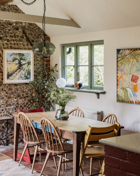 Inigo | #forsale In Full Beam: a characterful, three-bedroom flint cottage built in 1800 with modern additions and a summerhouse that sits amid a… | Instagram Suffolk Cottage, Plank Door, Bungalow Interior, Tree Cottage, Cabin Inspiration, South Facing Garden, Wood Burner, Casement Windows, Willow Tree