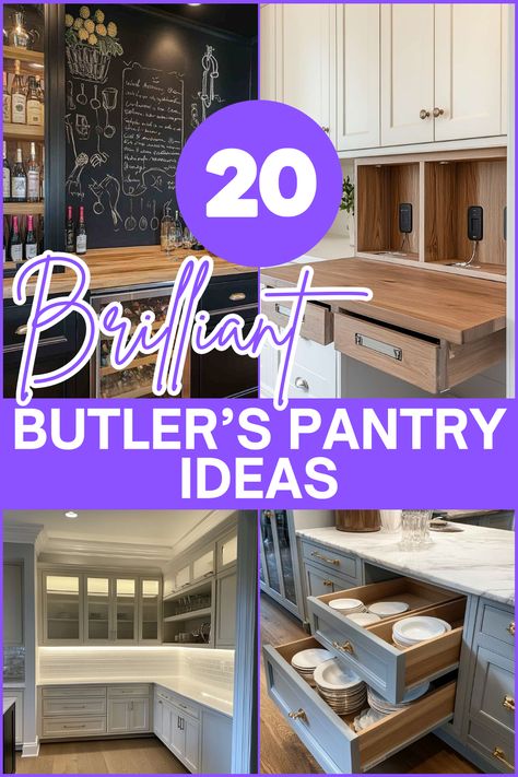 Say goodbye to clutter and hello to style with these 20 butler’s pantry ideas! Discover clever ways to enhance your space with custom cabinets, rolling carts, and more – perfect for anyone who loves a tidy and stylish kitchen! #ButlersPantryIdeas #KitchenOrganization #PantryInspiration #HomeDecorTips #KitchenDesign Build Your Own Butlers Pantry, Butlers Pantry Ideas Layout With Fridge, Tiny Butlers Pantry Small Spaces, Butler Pantry Wall, Small Space Butlers Pantry, Butlers Pantry Cabinet Ideas, Skullery Butler Pantry, Small Butlers Pantry Ideas, Small Butlers Pantry