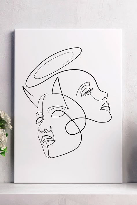 One Line Human Drawing, One Line Minimalist Drawing, One Line Tattoo Face, Line Art Drawings Face, Minimalist Line Art Face, Line Art Angel, One Line Art Woman Face, Angel Line Art, Fine Line Drawings