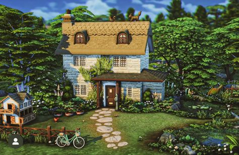 Sims 4 Family Cottage, Cottage Core Houses, Sims Exterior, Sims 4 Family House, Sims 4 Cottage, Family Cottage, Sims Freeplay Houses, Sims 4 Challenges, Sims 4 Family