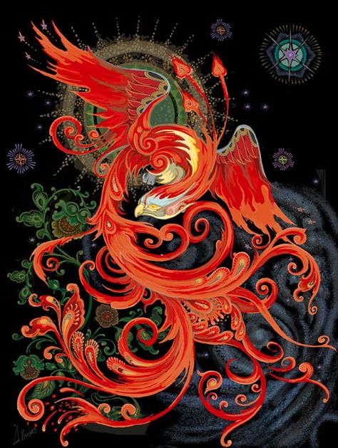 f_4728b51ad7c7e Xbox Tattoo, Phoenix Bird Tattoos, Slavic Folklore, Phoenix Art, Russian Folk Art, Phoenix Bird, Phoenix Tattoo, Fire Bird, Japon Illustration