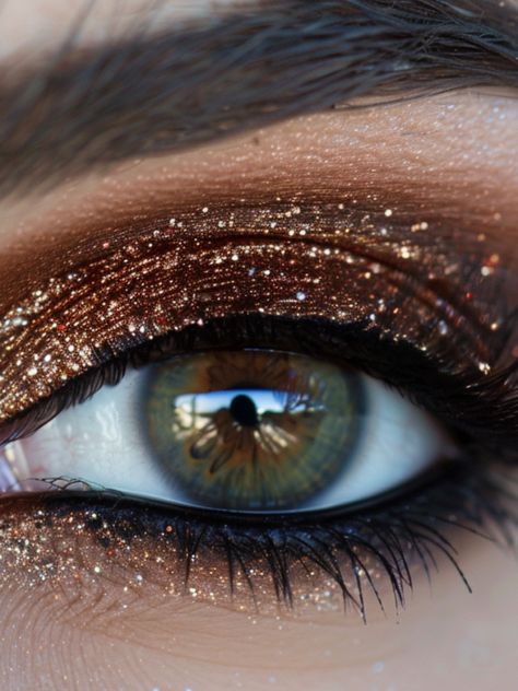 Gold Metallic Eyeshadow Looks, New Year’s Eve Make Up Looks, Glamorous Make Up, Punk Glam Makeup, Metallic Eyeliner Looks, New Year’s Eve Makeup Look, Glitter Eye Makeup Looks, Golden Eyeliner, Lipstick Ideas