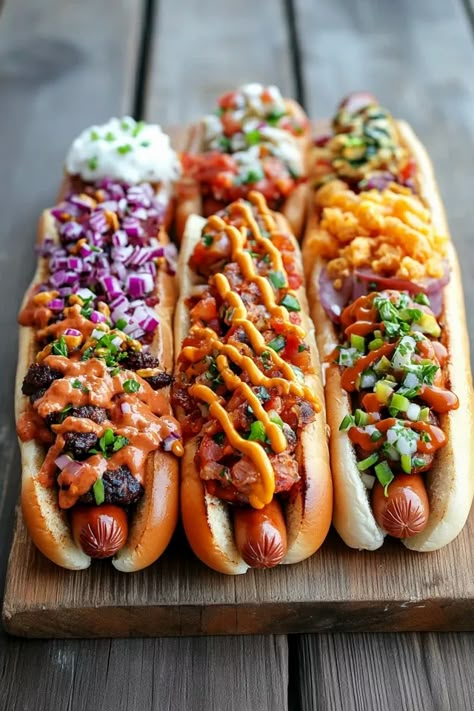 Make your hot dogs unforgettable with these unique and flavorful topping ideas! Perfect for any occasion. 🌶️ #HotDogRecipes #FunToppings #GrillInspo #CreativeEats Hotdogs Toppings Ideas, Hot Dog Toppings Ideas, Unique Hot Dog Toppings, Gourmet Hot Dog Recipes, Recipes With Hot Dogs, Gourmet Hot Dogs Toppings, Fancy Hot Dogs, Hot Dog Photography, Loaded Hot Dogs