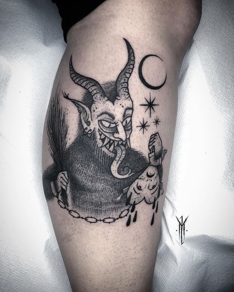 Krampus Tattoo Design, Krampus Tattoo, The Crow Tattoo, Crows Drawing, Tatoo Inspiration, Badass Tattoos, Skull Tattoo, Tatting, Tattoo Designs